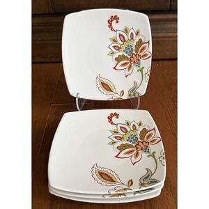 222 Fifth PTS Salad Bread Plates Jacobean Trail Fine Porcelain China Set of 4